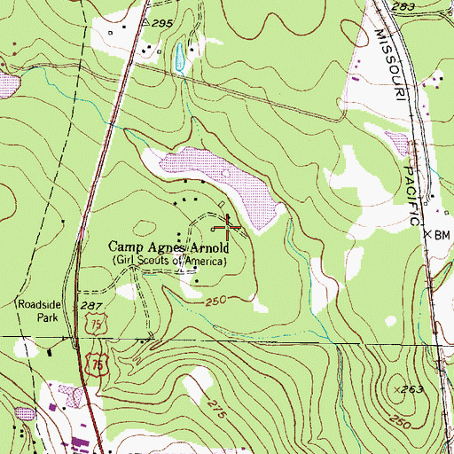 Topographic Map of Camp Anges Arnold, TX