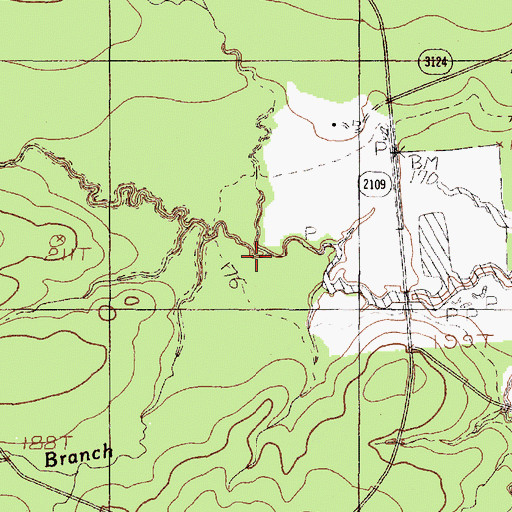Topographic Map of Smith Branch, TX