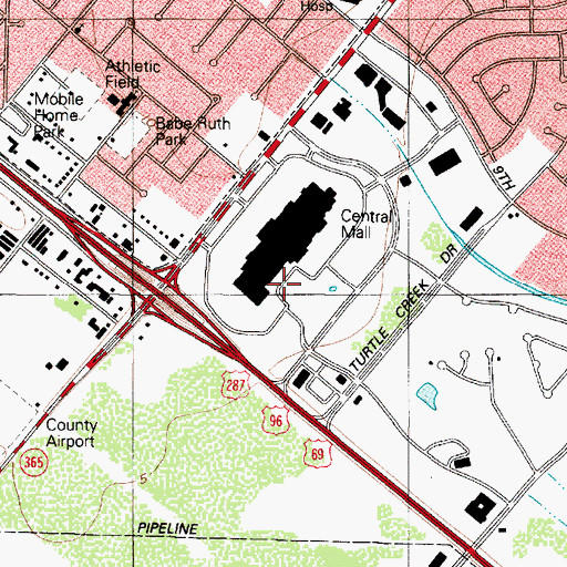 Topographic Map of Central Mall, TX