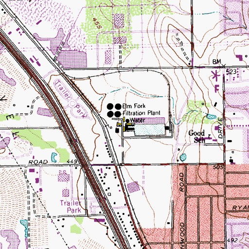 Topographic Map of Elm Fork Filtration Plant, TX
