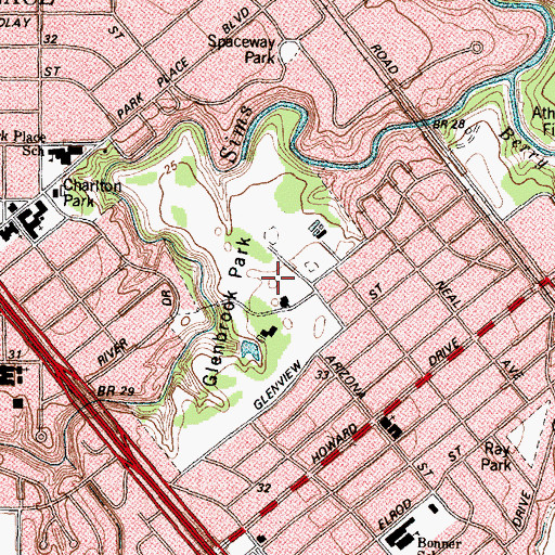 Topographic Map of Glenbrook Park Golf Course, TX