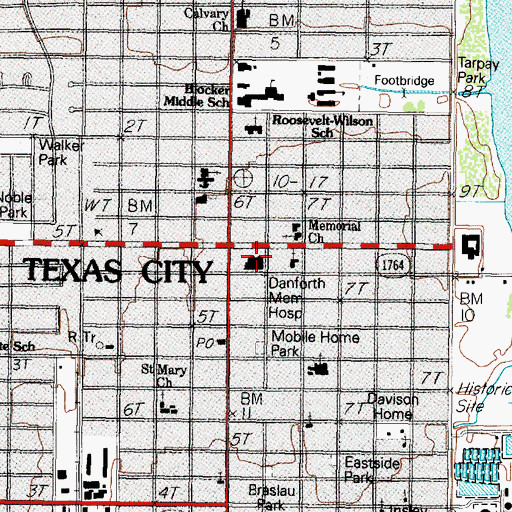 Topographic Map of Danforth Memorial Hospital, TX