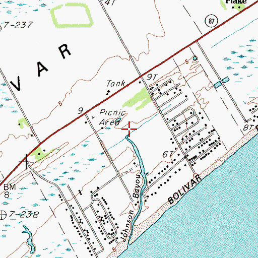 Topographic Map of Johnson Bayou, TX