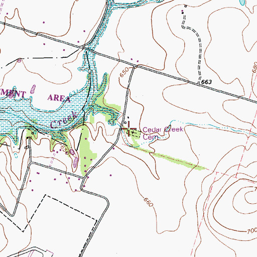 Topographic Map of Cedar Creek Cemetery, TX