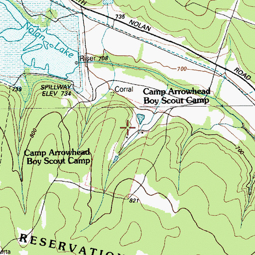 Topographic Map of Camp Arrowhead Boy Scout Camp, TX