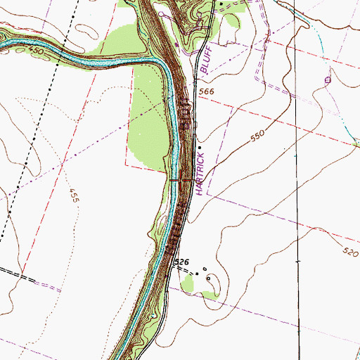 Topographic Map of Hartrick Bluff, TX