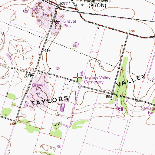 Topographic Map of Taylors Valley Cemetery, TX