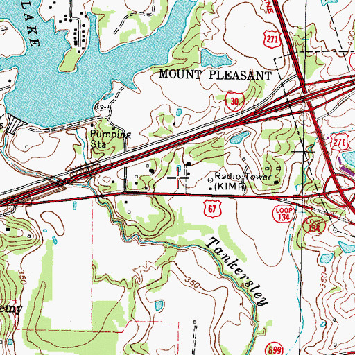 Topographic Map of KIMP-AM (Mount Pleasant), TX