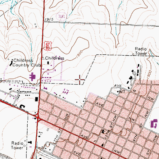 Topographic Map of KSRW-FM (Childress), TX
