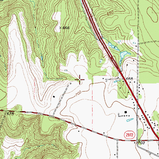 Topographic Map of KWRW-FM (Rusk), TX