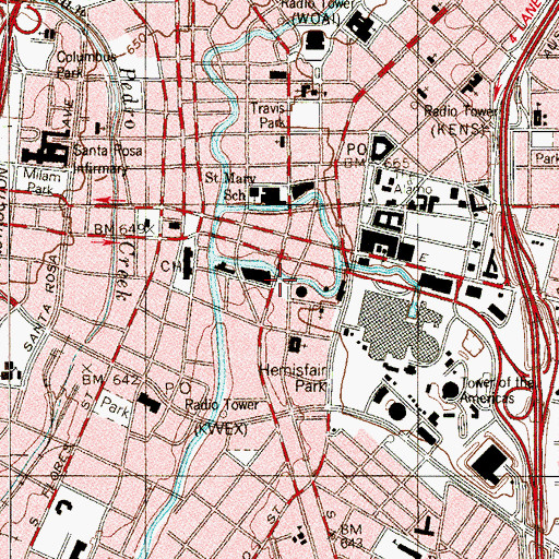 Topographic Map of KAJA-FM (San Antonio), TX