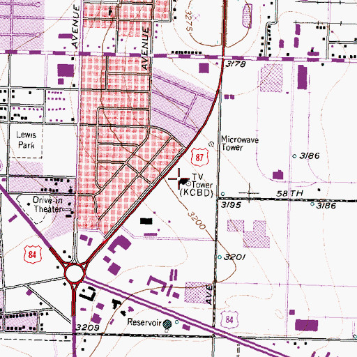 Topographic Map of KCBD-TV (Lubbock), TX