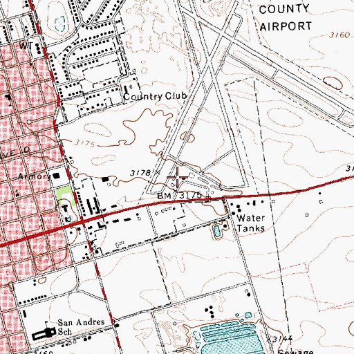 Topographic Map of Andrews County Airport, TX