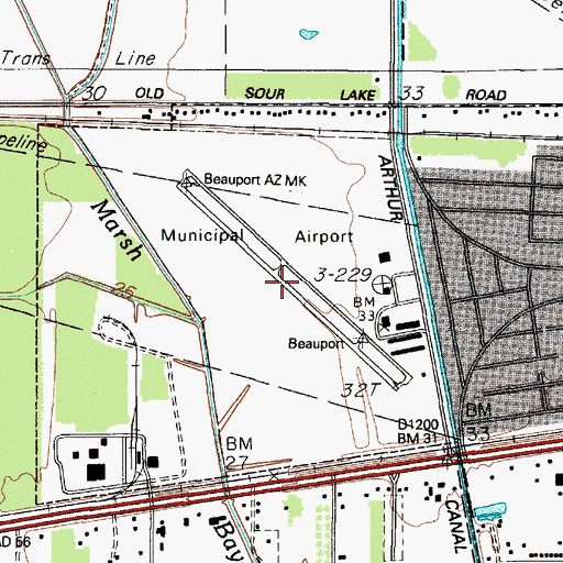 Topographic Map of Beaumont Municipal Airport, TX