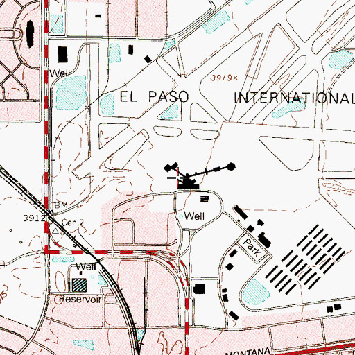 Topographic Map of El Paso International Airport, TX
