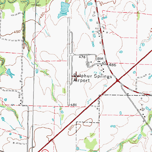 Topographic Map of Sulphur Springs Municipal Airport, TX
