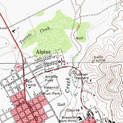 Topographic Map of KVLF-AM (Alpine), TX
