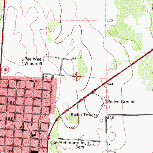 Topographic Map of KCFL-FM (Hebbronville), TX