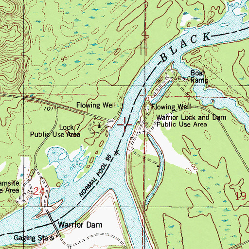 Topographic Map of Pickens Bar (historical), AL