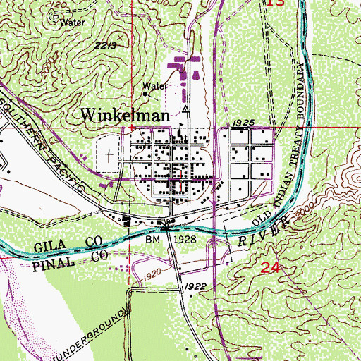 Topographic Map of Winkelman, AZ