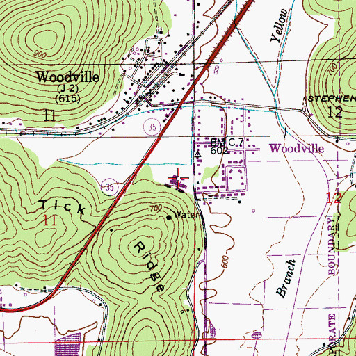 Topographic Map of Woodville High School, AL