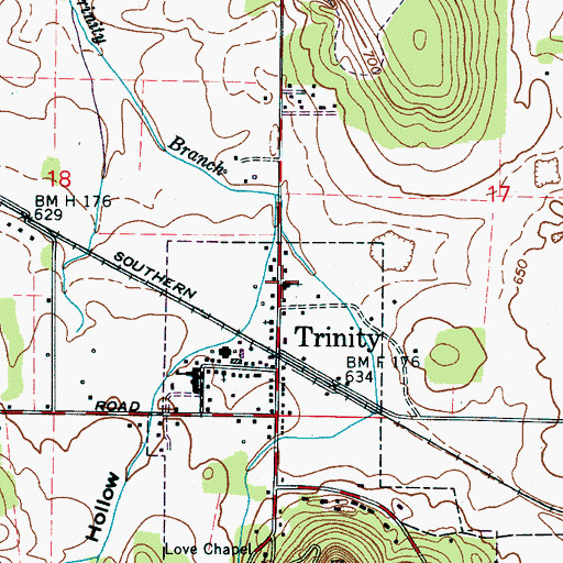 Topographic Map of Trinity Methodist Church, AL