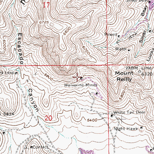 Topographic Map of Wolverine Mines, AZ