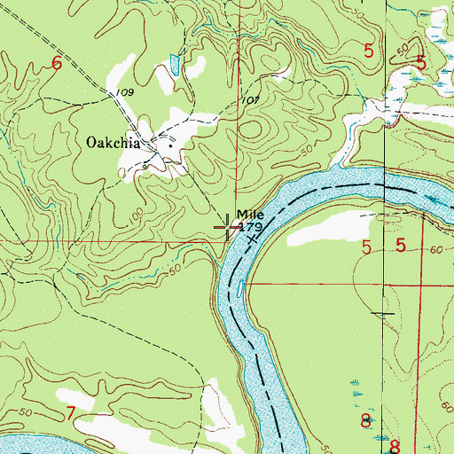Topographic Map of Oakchia Landing (historical), AL