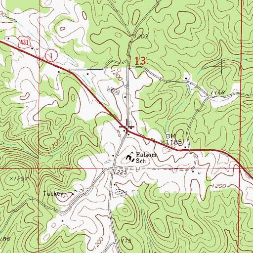 Topographic Map of Folsom, AL