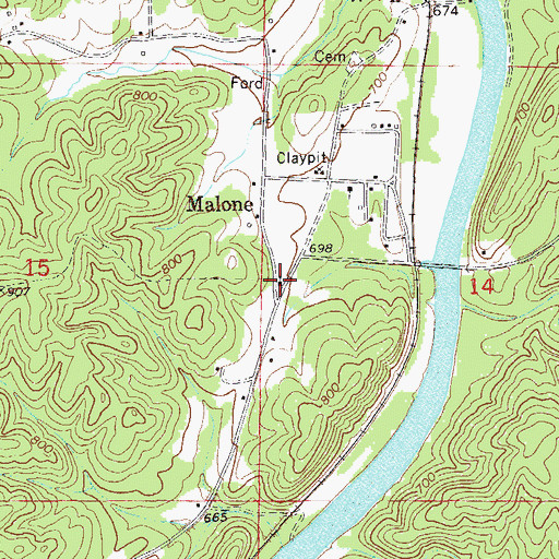 Topographic Map of Malone Church, AL