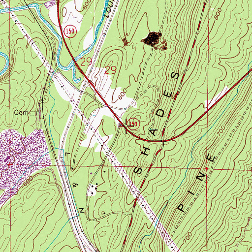 Topographic Map of Shades Acres, AL