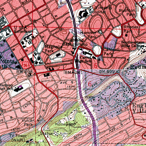Topographic Map of Temple Beth-el, AL