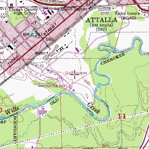 Topographic Map of Attalla Country Club, AL