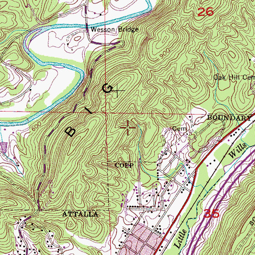 Topographic Map of Attalla Spring, AL