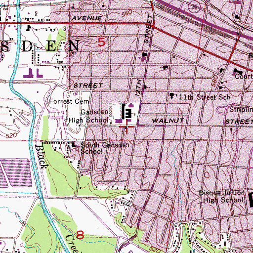 Topographic Map of Gadsden Alliance Church, AL