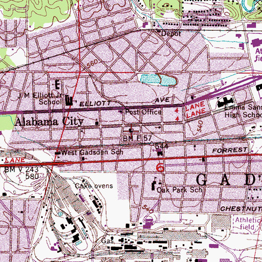 Topographic Map of Sansom Avenue Church of Christ, AL