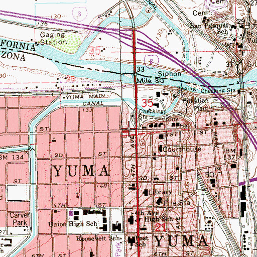 Topographic Map of Yuma, AZ