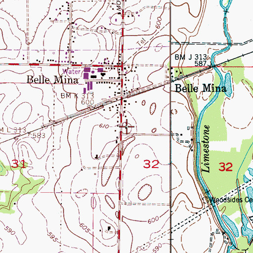 Topographic Map of Belle Mina Methodist Church, AL