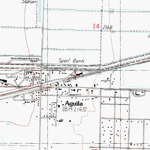 Topographic Map of Aguila Railroad Station, AZ