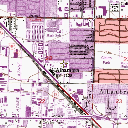Topographic Map of Alhambra School, AZ