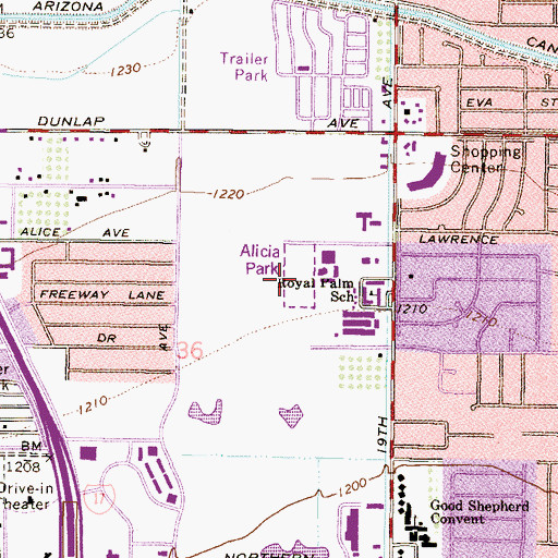 Topographic Map of Alicia Park, AZ