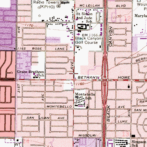 Topographic Map of Bethany West Shopping Center, AZ