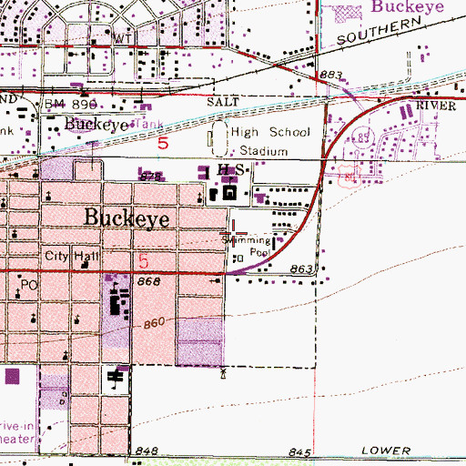 Topographic Map of Buckeye Town Park, AZ