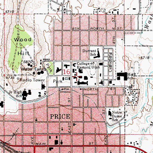 Topographic Map of Utah State University Eastern, UT