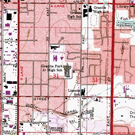 Topographic Map of Granite Park Junior High School, UT