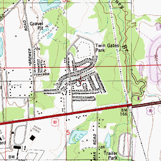 Topographic Map of Twin Gates Estates, AL