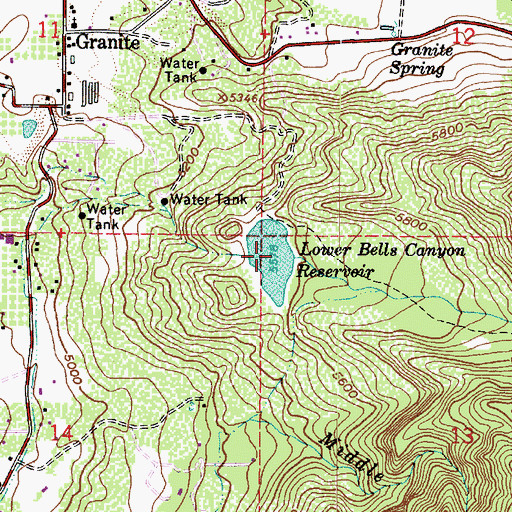 Topographic Map of Lower Bells Canyon Reservoir, UT