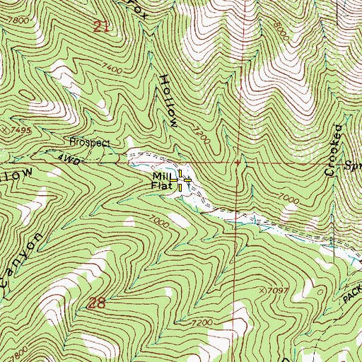 Topographic Map of Mill Flat, UT