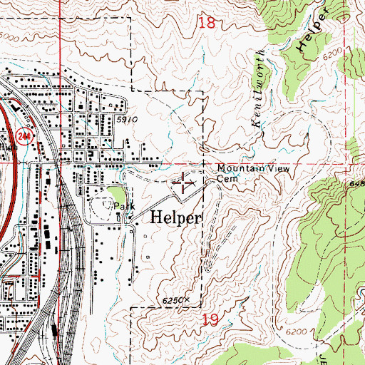 Topographic Map of Mountain View Cemetery, UT