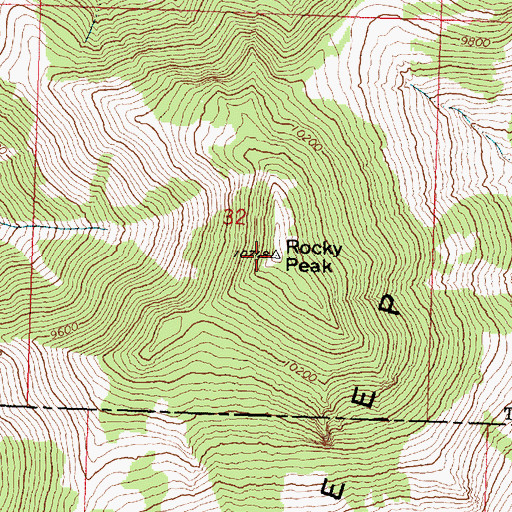 Topographic Map of Rocky Peak, UT